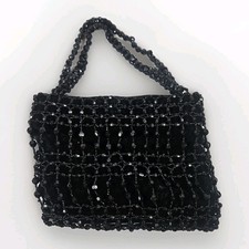 Vtg Black Beaded Drawstring Evening Bag Prom Formal 20s Flapper Accessory Purse