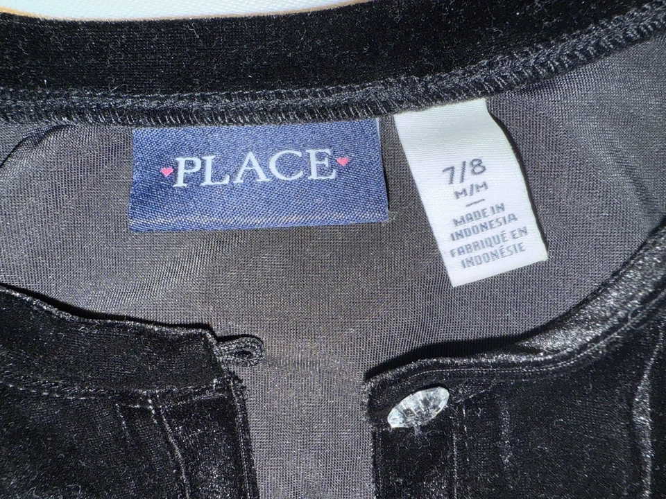 Cárdigan/medio suéter chaqueta de terciopelo negro para niñas lugar para niños 7/8 ligero Foto 3 de 4