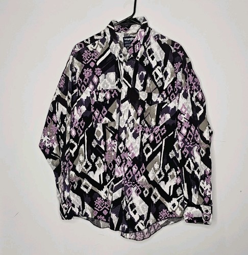 Vintage Wrangler Cowboy Cut Regular Fit X-Long Tail Hemd Azteken Abstrakt Lila - Bild 6 von 6