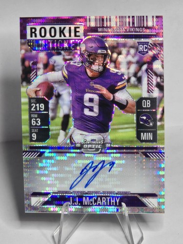 J.J. MCCARTHY On-Card Auto /27 Contenders Optic Rookie Ticket Purple JJ 27/27 🔥