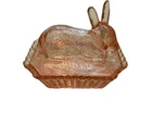 JEANNETTE Glass Bunny Rabbit ON A NEST Covered Dish Easter Depression Pink
