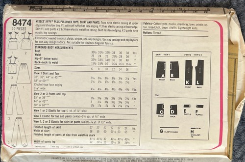 Simplicity Vintage 1978 Women Top Skirt Pants Size 10 Pattern 8474 Uncut Bust 32 - Picture 2 of 2