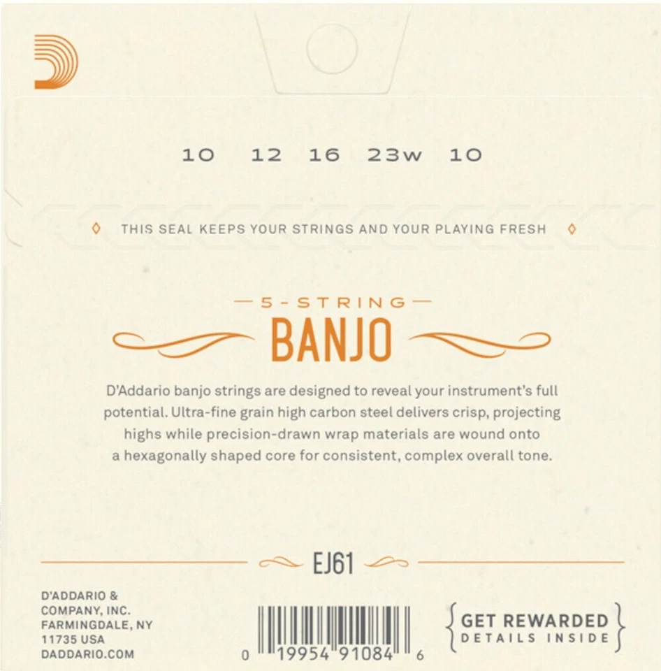 D'Addario Banjo Strings 3 Sets Nickel Steel Loop End Medium EJ61 - Image 2 of 4