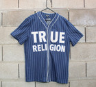 True Religion baseball jersey shirt men S medium blue pinstripe world OFFER new — photo 5