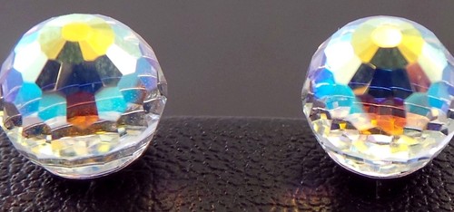 Rhodium 925 Made With Swarovski Crystal 8mm Aurora Borealis Stud Earrings - Picture 6 of 9