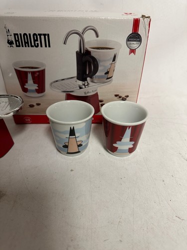 Bialetti Mini Express: Moka Set - Coffee Maker 2-Cup + 2 shot glass - Red - Picture 2 of 5