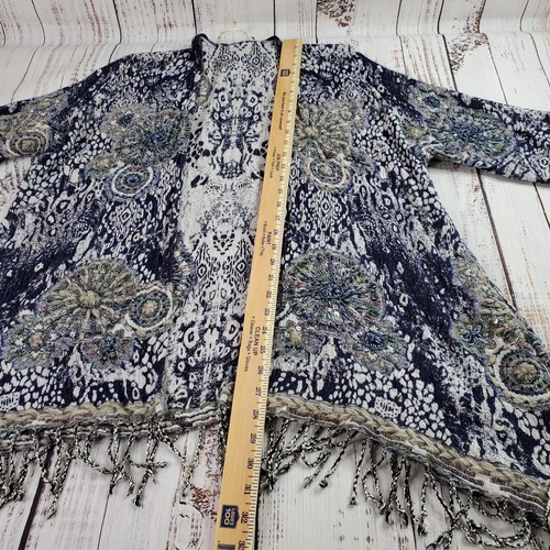 Soft Surroundings Emory Cardi Open Front Cardigan Fringe Sequin Topper Blue S/M - Picture 13 of 23