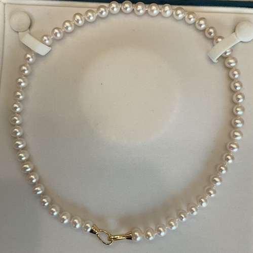AAA + 7,4-8,3 mm weiße Süßwasserperlen Halskette 18 Zoll Gold verstellbarer Verschluss, - Bild 1 von 2