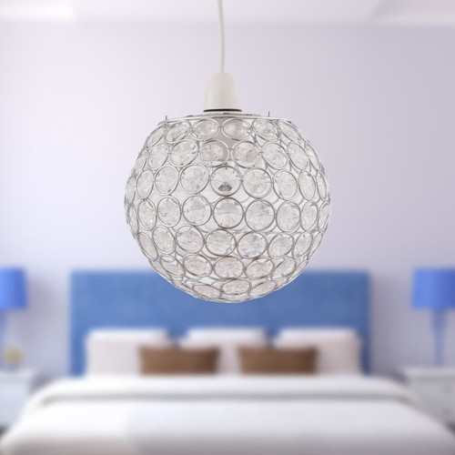 Modern Acrylic Crystal Jewelled Globe Easy Ceiling Light Shade Pendant - Picture 3 of 5