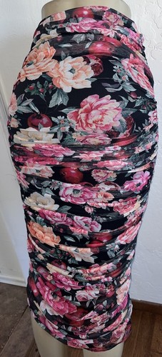 NWOT $80 Express Body Contour Floral Mesh Ruched Midi Skirt Black Coquette New! - Picture 6 of 11