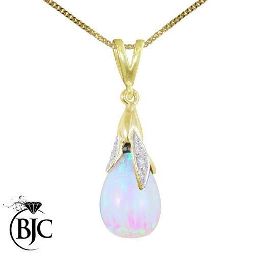 9ct Oro Blanco Amarillo Ópalo y Diamante Briolette Colgante/Collar Británico - Imagen 2 de 6