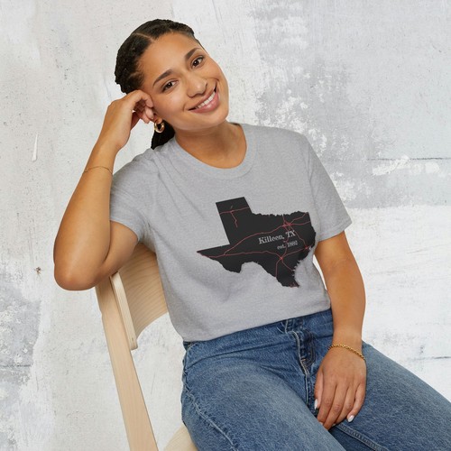 Killeen TX Map T-Shirt, Unisex Casual Tee, Texas Gift, Travel Souvenir - Picture 11 of 15