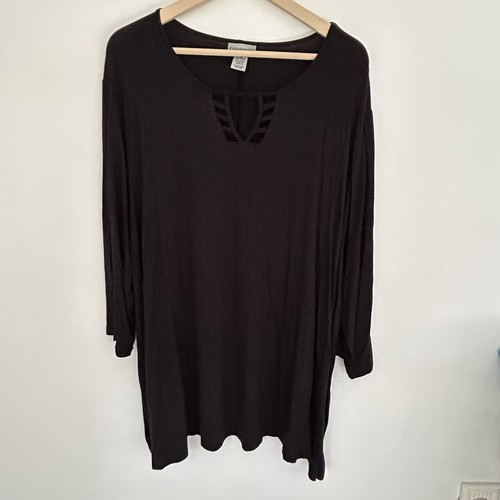Catherines Top Size 3x Black Cutout Neckline Rayon Blend Shirt Comfort Plus - Picture 5 of 5