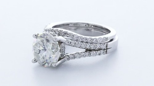 4.32CTW CERTIFIED LAB DIAMONDS H/SI2 ROUND CUT 14K GOLD HALO SIDE-STONE RING SET - Video 1 of 1