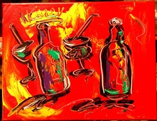 RED DRINKS  MARK KAZAV - ORIGINAL OIL PAINTING ABSTRACT MODERN ART  9ef8R