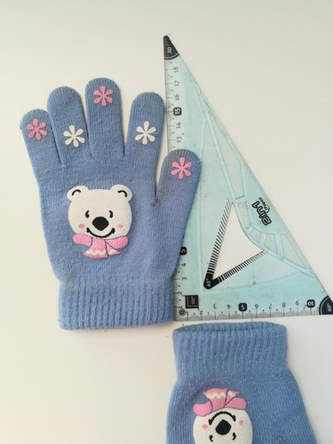 Pair of winter gloves one size girl: blue bear bear bear flowers - Picture 3 of 3