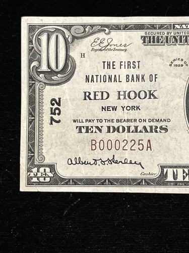 1929 10 $ First National Bank RED HOOK NY National Currency CH #752 ss/vz niedrig #225 - Bild 3 von 11