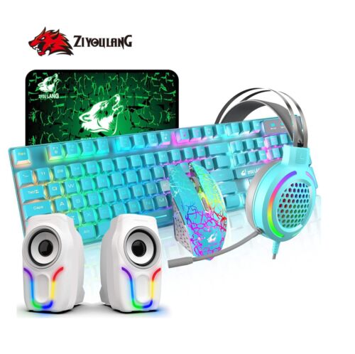 Wireless Gaming Keyboard and Mouse+Speakers+Headphones Rainbow Backlit for PC - Picture 2 of 25