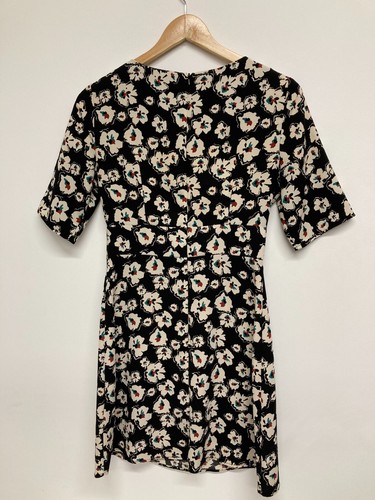 Topshop Black Floral Mini Dress Size 8 Short Sleeve Elegant Casual Cottagecore - Picture 6 of 10