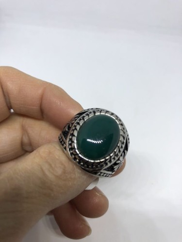 Stainless Steel Genuine Green Chrysoprase Men's Cross Ring - Bild 6 von 8