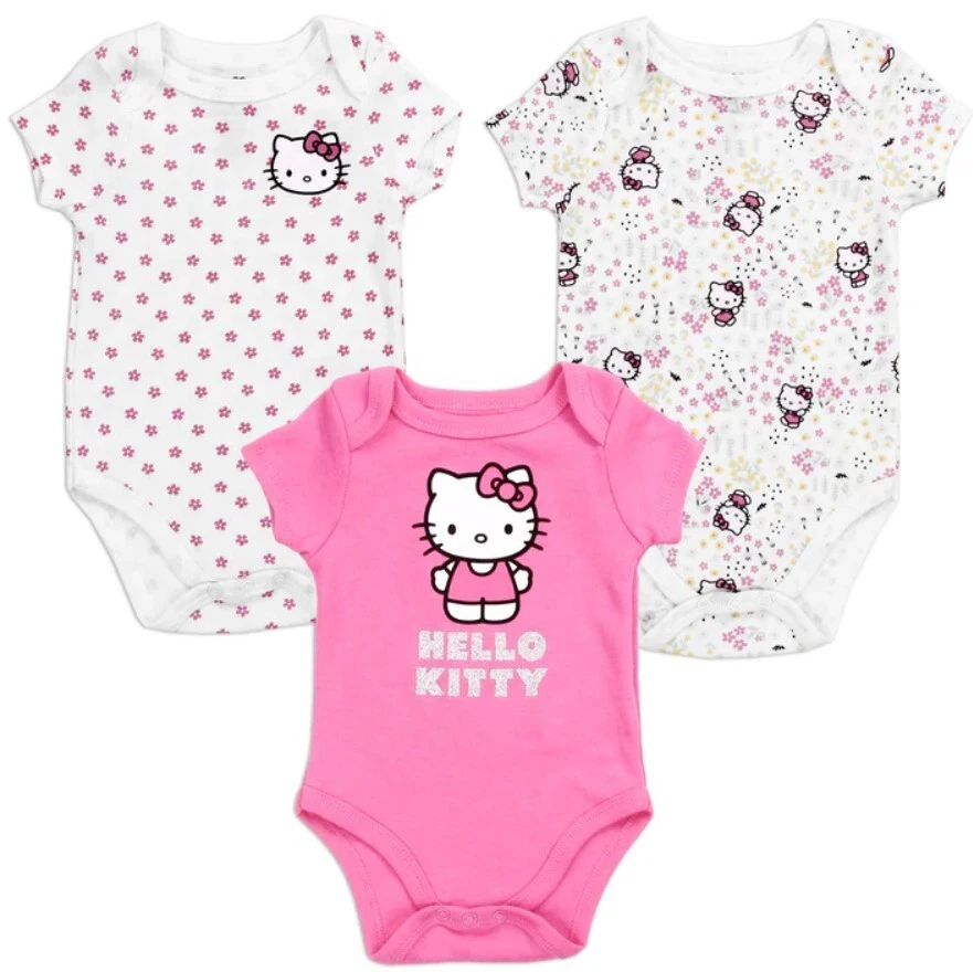 Paquete de 3 bodys HELLO KITTY para niñas recién nacidas/infantes, talla NB-3M-6M-9M Foto 2 de 3