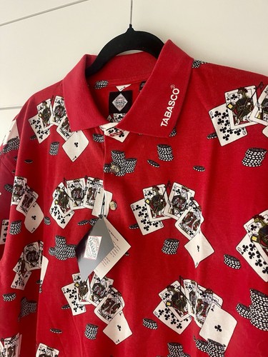 Tabasco Poloshirt Herren XL rot All Over Print Poker Chips Karten Vegas Glücksspiel - Bild 2 von 8