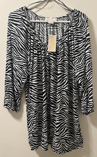 MK MICHAEL Kors Black White Animal Print Plus Size 2X Top Shirt Blouse NWT