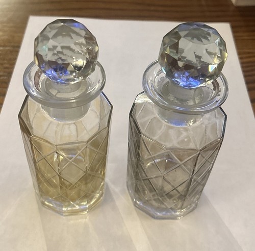 Zwei Glas 5,5" Parfüm Flaschen Prismenstopfen 10 Seiten Bernstein & Rauch Vintage ?50er - Bild 1 von 5
