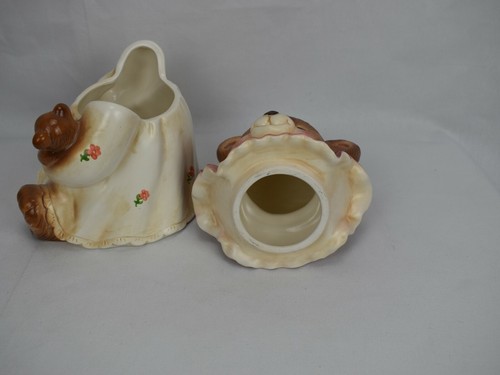RARE Vintage Teddy Bear Wearing Nightgown with Glass Eyes Cookie Jar, Japan - Picture 6 of 9