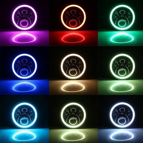 7'' RGB Halo LED Headlights DRL Lights Combo Kit For Jeep Wrangler JK LJ TJ 2PCS - Foto 8 di 15