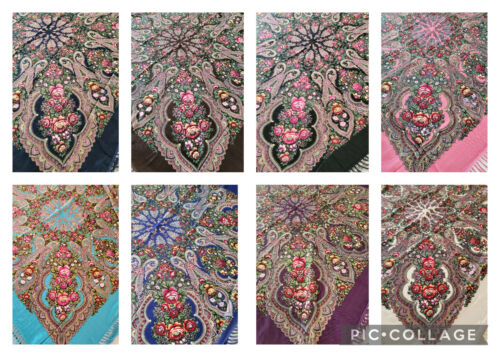 Babushka Ukrainian Polish Gypsy Shawl Floral 55"/140cm ,80% Wool Hustka #Rose120 - Picture 2 of 18