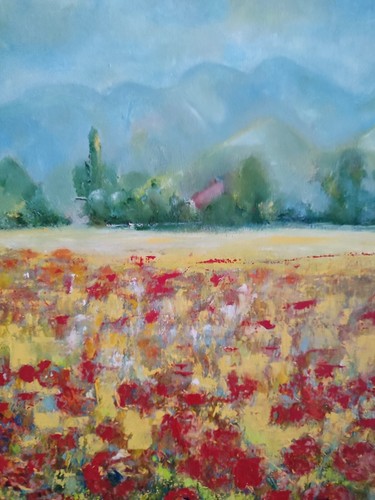 Oil On Canvas Anonymous "Mountain In CHAMP Of Poppy" French School 20th Century - Picture 9 of 19