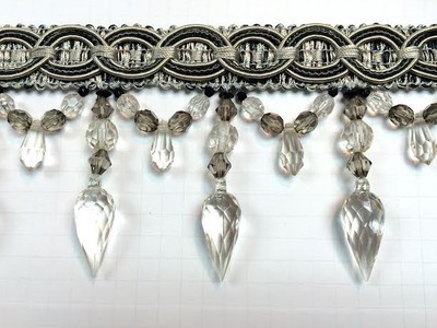 Gray /& Black 3.25 Crystal Beaded Fringe Trim TF-75//50-37-47 Drapery//Upholstery//Home Decor//by The Yard Silver