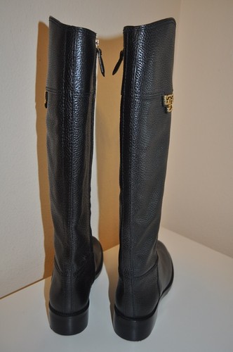 NEW Tory Burch JOANNA BLACK Leather Knee High Tall Riding Boot Side Gold Logo 8 - Picture 6 of 9