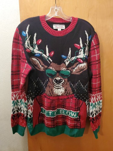 Michael Gerald Ugly Christmas Sweater Deer "Let It Glow" Funny Holiday L - Picture 1 of 3