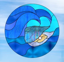 Ocean Wave Faux Stained-Glass WINDOW CLING Size 8" Round Repositionable Vinyl