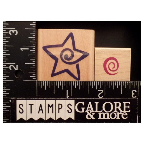 RUBBER STAMPEDE RUBBER STAMPS SET 2 A2209C SWIRL IN STAR & SPIRAL SWIRL #878 - Picture 1 of 3