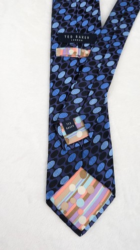 Ted Baker London Men's Silk Tie 59" Blue Purple Circles Geometric USA Retro - Picture 4 of 6