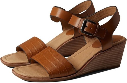 Neu ohne Karton Sofft Garin Sandalen Größe 8 hellbraun Leder Keilabsatz Fersenriemen Knöchelriemen