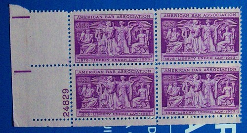 US 3¢ stamp SC #1022 American Bar Association MNH 1953 plate block. - Picture 2 of 3