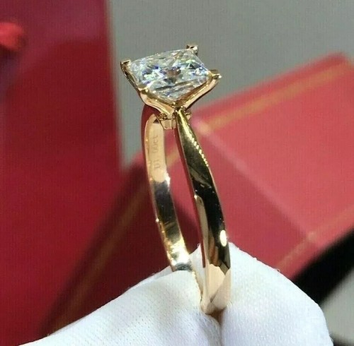 3CT Princess Cut Moissanite Solitaire Engagement Ring 14k Yellow Gold Plated - Picture 3 of 3