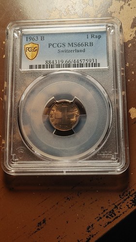 1963 B Switzerland 1 Rappen PCGS MS66 RB Pop 2/0 in RB Attractive Toning 2081 - Picture 2 of 5