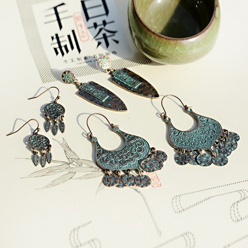 Juego de 3 piezas de pendientes colgantes de bronce tibetano de bronce retro para mujer boho - Imagen 40 de 41