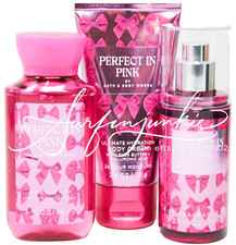 Bath  Body Works Perfect In Pink Mini Spray Mist Body Cream Shower Gel Wash 3pc