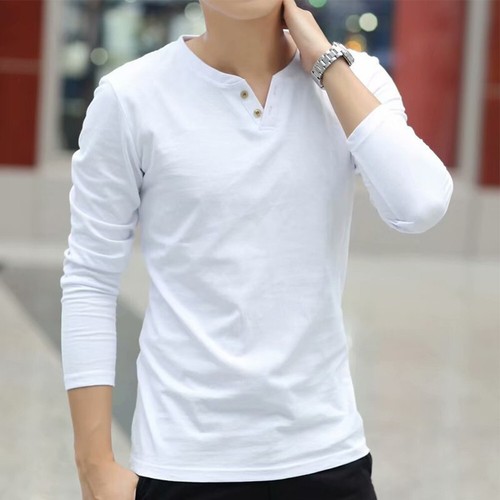 Classic Slim Fit Cotton Tshirts Men's Long Sleeve Button Closure Shirt - Picture 10 of 15