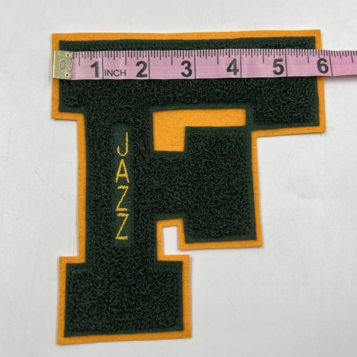 Letterman Jacket Patch F - JAZZ Line felt chenille Green / yellow Made In USA - Picture 6 of 6