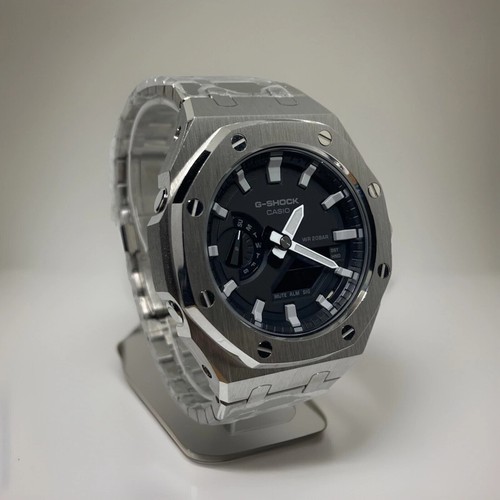 Casio G-Shock GA-2100-1AER "Classic" Custom Silver Stainless Steel Mod Watch