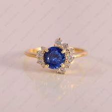 Blue Sapphire  Cubic Zirconia Cluster Vermeil Ring, 925 Sterling Silver Ring