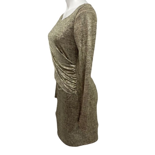 Vestido Lulus Mujer Grande Líquido Dorado Brillante Fiesta Fecha Tejido Vacaciones Cóctel - Imagen 10 de 12