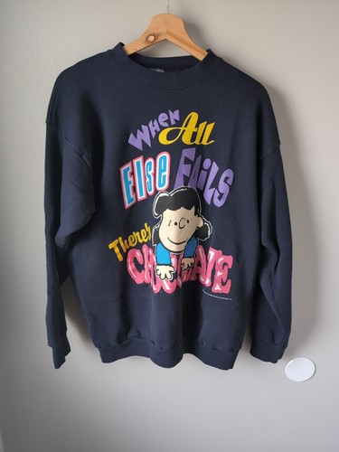 VTG Peanuts Lucy When All Else Fails There’s Chocolate Crewneck Sweatshirt Sz L